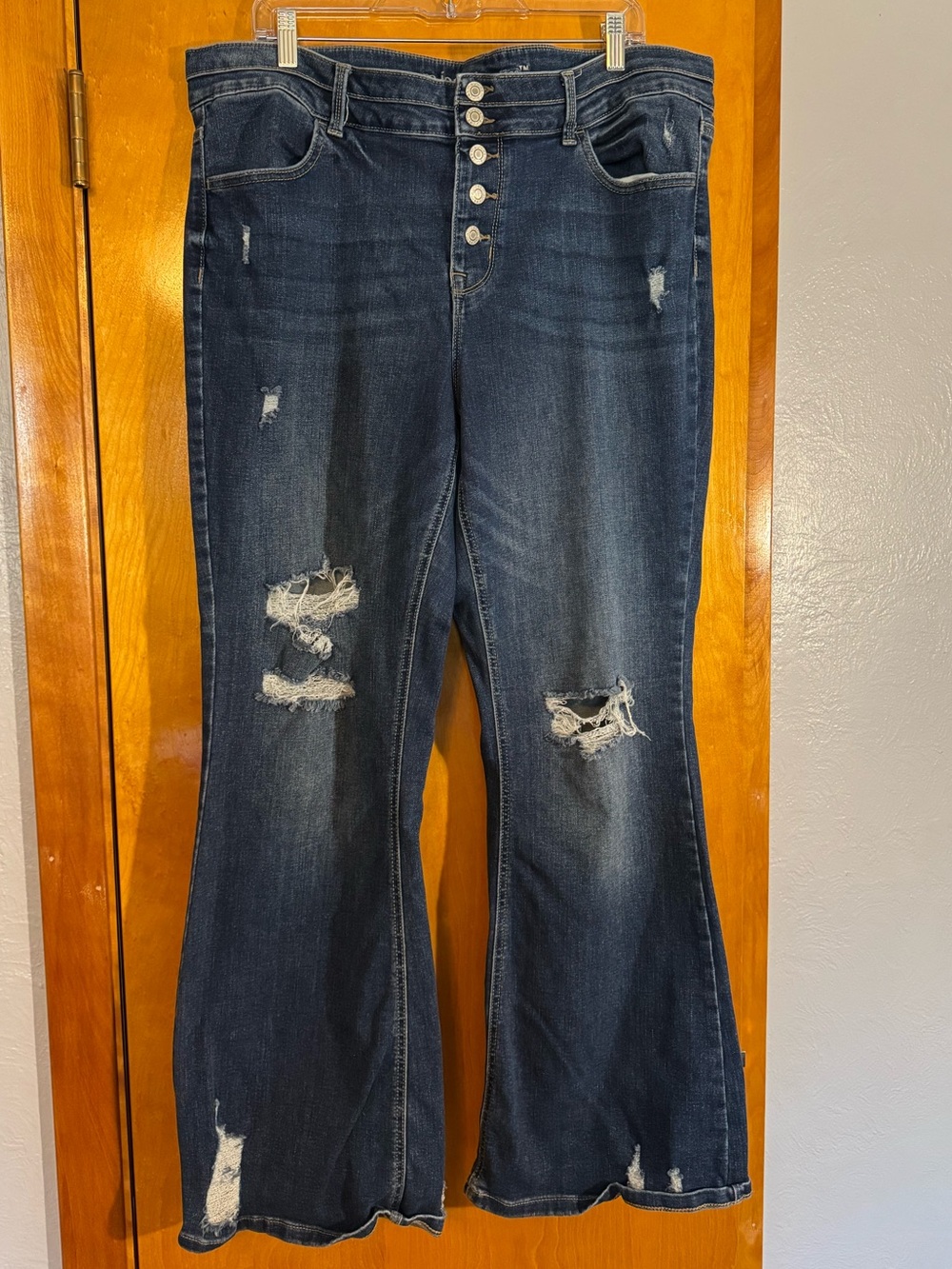 Maurices Dark Blue Distressed Flare Jeans